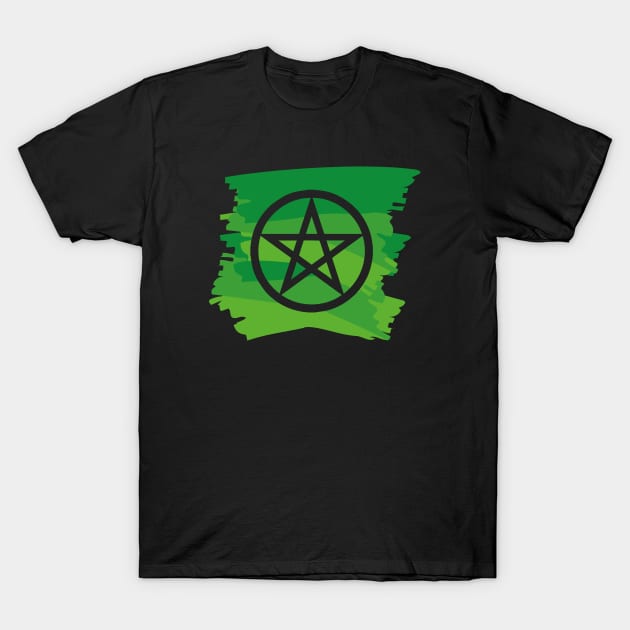 Pagan Pentagram Green Paint Witch Magick T-Shirt by vikki182@hotmail.co.uk